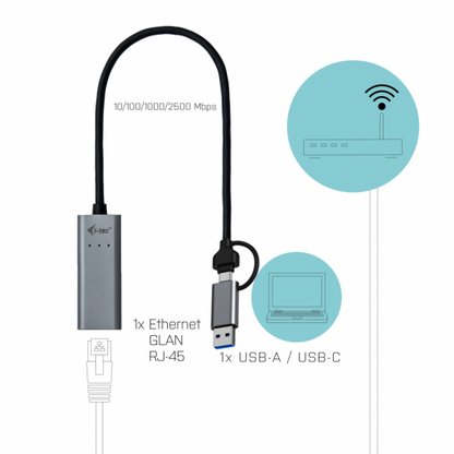 I-TEC ADATTATORE USB-C - ETHERNET 2.5Gbps, METALLO [C31METAL25LAN]