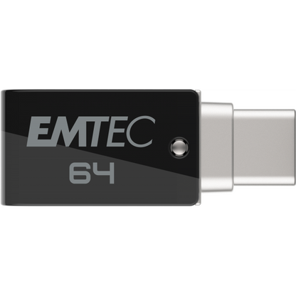 Emtec T260C unità flash USB 64 GB USB Type-A / USB Type-C 3.2 Gen 1 (3.1 Gen 1) Nero, Acciaio inossidabile [ECMMD64GT263C]