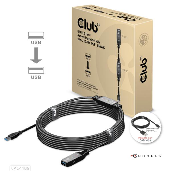 CLUB3D CAVO USB TYPE A GEN 1 ACTIVE REPEATER 10METER / 30FT SUPPORTS UP TO 5GBPS [CAC-1405]