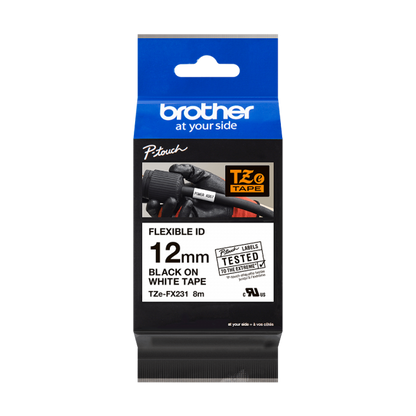 BROTHER NASTRO LAMINATO FLESSIBILE DA 12MM (8M) NERO/BIANCO [TZE-FX231]