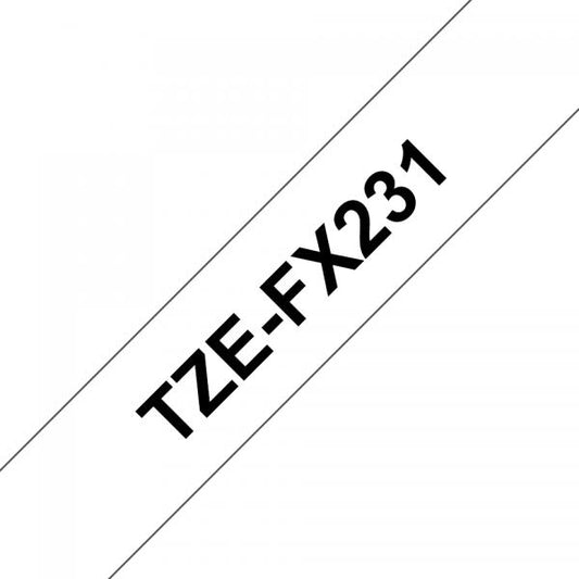 CINTA LAMINADA FLEXIBLE BROTHER 12MM (8M) NEGRO/BLANCO [TZE-FX231] 