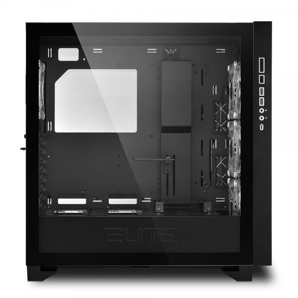 SHARKOON CASE ATX ELITE SHARK CA300H 1XUSB-C, 2XUSB3.0, 2XVIDRIO TEMPLADO, 8 RANURAS DE EXPANSIÓN, 3X120M [SHARK CA300H NEGRO]