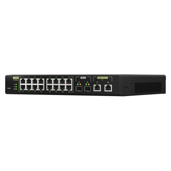 - QNAP SWITCH - QSW-M2116P-2T2S, 16 ports 2.5GbE RJ45 with PoE 802.3at(30W), 2 ports 10GbE SFP+, 2 ports 10GbE RJ45 with PoE 802.3bt(90W), Max PoE power consumption goes to 280W, web managed [QSW-M2116P-2T2S]