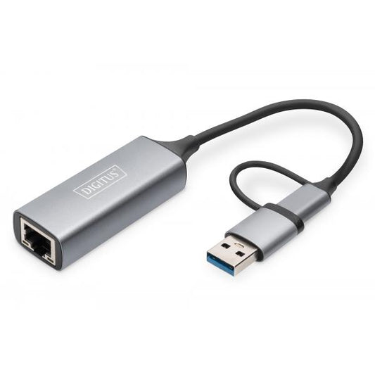 Digitus USB-C Gigabit Ethernet Adapter 2.5G, USB-C + USB A (USB3.1/3.0) [DN-3028]