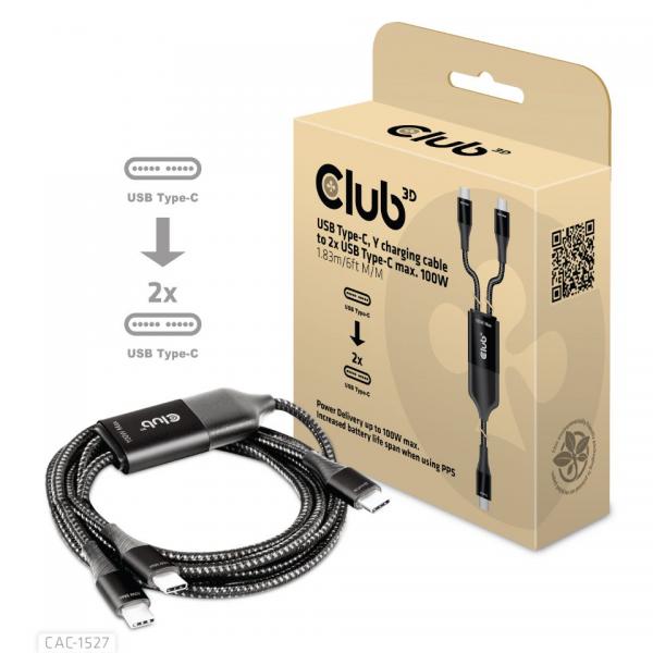 CLUB3D CAVO USB TYPE-C, Y charging to 2x USB Type-C max. 100W, 1.83m/6ft M/M [CAC-1527]