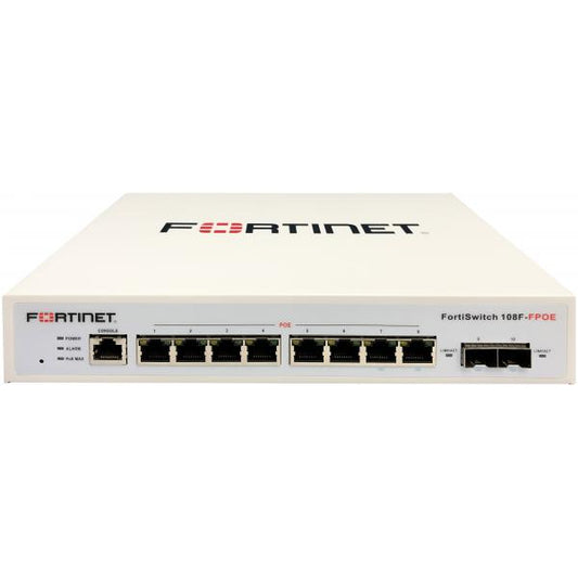 Fortinet FortiSwitch 108F-FPOE Gestionado L2+ Gigabit Ethernet (10/100/1000) Compatible con alimentación a través de Ethernet (PoE) Blanco [FS-108F-FPOE] 