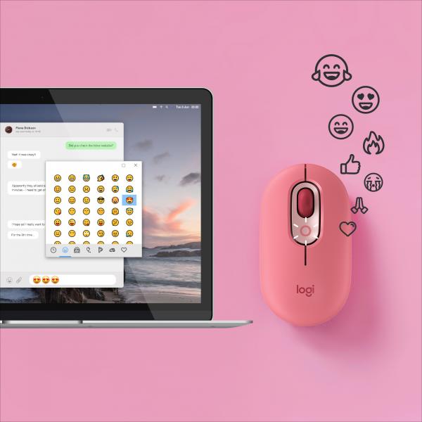 Logitech POP Mouse Wireless con Emoji personalizzabili, Tecnologia SilentTouch, Precisione e Velocità, Design Compatto, Bluetooth, USB, Multidispositivo, Compatibile OS - Heartbreaker [910-006548]