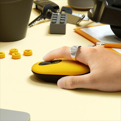 Logitech POP Mouse Wireless con Emoji personalizzabili, Tecnologia SilentTouch, Precisione e Velocità, Design Compatto, Bluetooth, USB, Multidispositivo, Compatibile OS - Blast [910-006546]