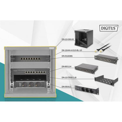 Digitus 10 inch network bundle - incl. 6U cabinet - black shelf - PDU - 8-port switch - CAT 6 patch panel [DN-10-SET-1-B]