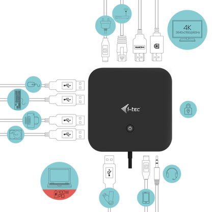 i-tec USB-C HDMI DP Docking Station with Power Delivery 100 W + Universal Charger 100 W [C31HDMIDPDOCKPD100]