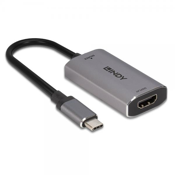 Lindy 43327 cavo e adattatore video 0,11 m USB tipo-C HDMI Nero, Grigio [LINDY43327]