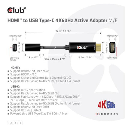 CLUB3D HDMI 2.0 TO USB C ADAPTER 4K 60HZ M/F [CAC-1333] 