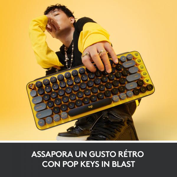 Logitech POP Keys Wireless Mechanical Keyboard with Customizable Emoji Keys, Durable Compact Design, Bluetooth or USB Connectivity, Multi-Device and OS Compatibility - Blast [920-010725]