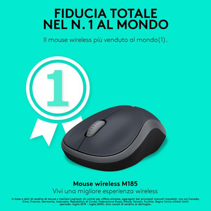 Logitech M185 Mouse Wireless, 2,4 GHz con Mini Ricevitore USB, Durata Batteria di 12 Mesi, Tracciamento Ottico 1000 DPI, Ambidestro, Compatibile con PC, Mac, Laptop [910-002235]