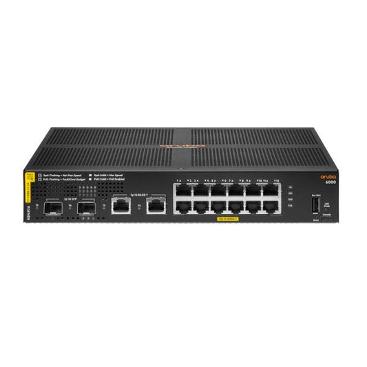 Aruba 6000 12G Class4 PoE 2G/2SFP 139W Gigabit Ethernet L3 administrado (10/100/1000) Compatible con alimentación a través de Ethernet (PoE) 1U [R8N89A#ABB]