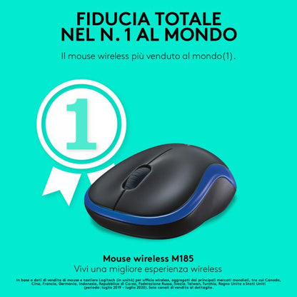 LOGITECH WIRELESS MOUSE M185 OTTICO, USB, COLORE BLU [910-002236]