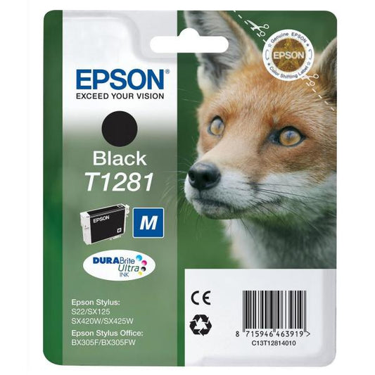 EPSON CART INK BLACK STYLUS S22/SX125/SX420W/SX130, M SERIES VOLPE [C13T12814012] 