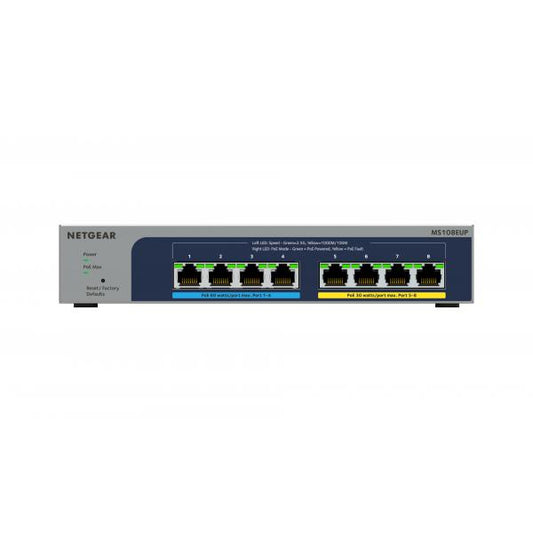 NETGEAR Switch administrado Ultra60 PoE++ de 8 puertos Multi-Gigabit (2.5G) Ethernet Plus L2/L3 2.5G Ethernet (100/1000/2500) Compatible con alimentación a través de Ethernet (PoE) Gris [MS108EUP-100EUS] 