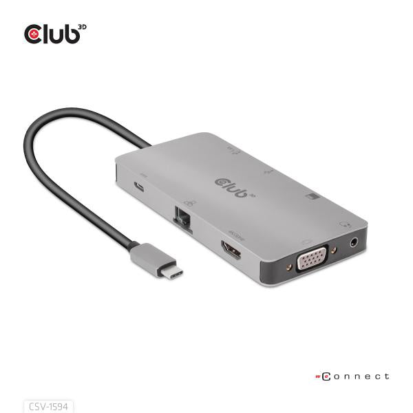 CLUB3D HUB USB GEN1 TYPE-C 9-in-1, HDMI, VGA, 2x USB Gen1 TYPE-A, RJ45, SD/Micro SD, USB Gen1 Type-C [CSV-1594]