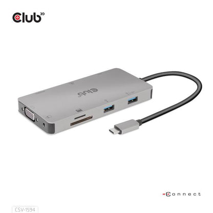 CLUB3D HUB USB GEN1 TYPE-C 9-in-1, HDMI, VGA, 2x USB Gen1 TYPE-A, RJ45, SD/Micro SD, USB Gen1 Type-C [CSV-1594]