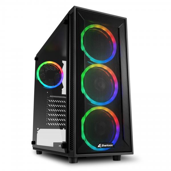 SHARKOON CASE TG4M RGB ATX VIDRIO TEMPLADO 6 RANURAS DE EXPANSIÓN, VENTILADOR FRONTAL 3X120MM, VENTILADOR TRASERO 1X120MM [TG4M RGB] 