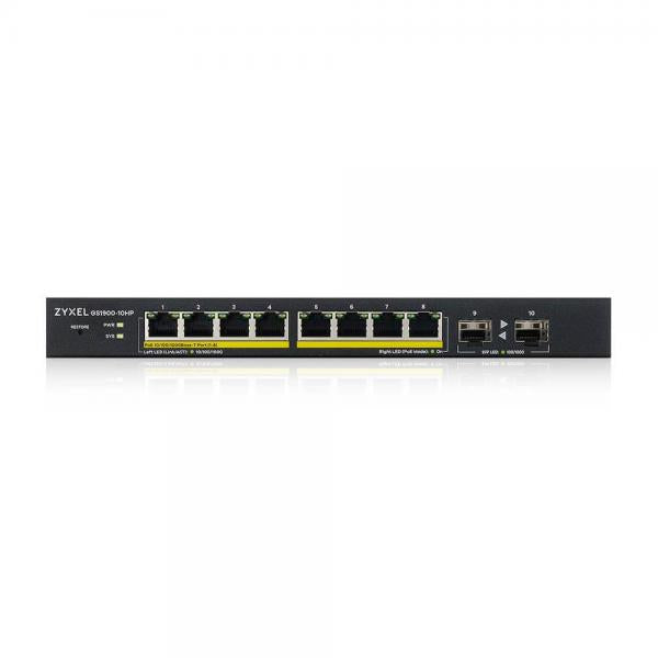 ZYXEL SWITCH MANAGED 8 PORTE GIGABIT POE 70W, 2XSFP, DESIGN SENZA VENTOLE, DESKTOP [GS1900-10HP-EU0102F]