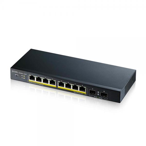 ZYXEL SWITCH MANAGED 8 PORTE GIGABIT POE 70W, 2XSFP, DESIGN SENZA VENTOLE, DESKTOP [GS1900-10HP-EU0102F]