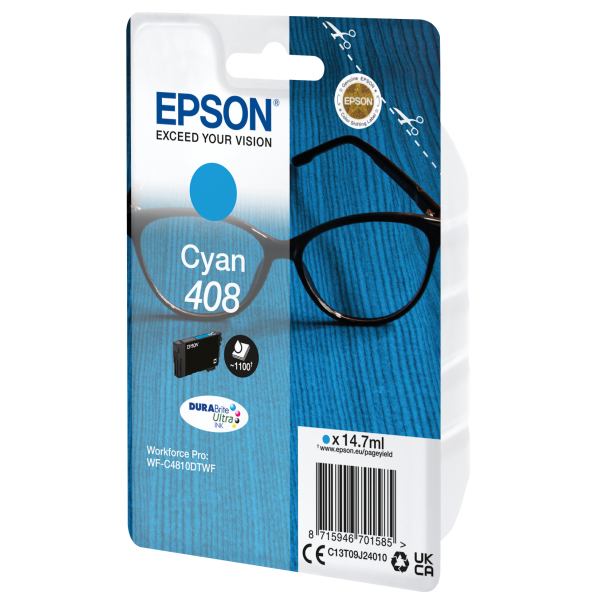 Epson Singlepack Cyan 408 DURABrite Ultra Ink [C13T09J24010]