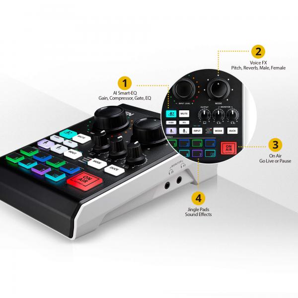 Aten MicLive 6-CH All-in-one AI-powered Audio Mixer with Streaming, External USB-C Recording (Custom Audio Effects) UC8000-AT [UC8000-AT]