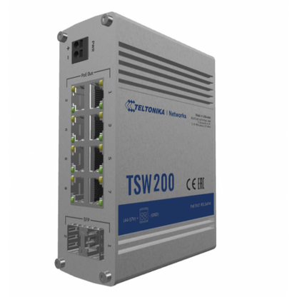 Teltonika - TSW200 Switch no administrado PoE+ de 8 puertos con 2 puertos SFP, presupuesto de energía de 240 W (sin carril Din) TSW200 [TSW200] 