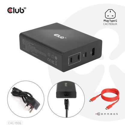 CLUB3D TRAVEL CHARGER 132W GAN TECHNOLOGY, FOUR PORT USB TYPE-A AND -C, POWER DELIVERY(PD) 3.0 SUPPO [CAC-1906]