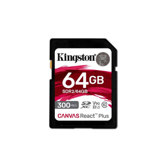 Kingston Technology 64GB Canvas React Plus SDXC UHS-II 300R/260W U3 V90 for Full HD/4K/8K [SDR2/64GB]