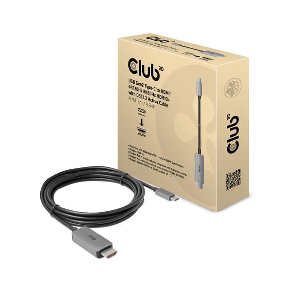 CLUB3D CAVO USB Gen2 TYPE-C TO HDMI 4K120Hz 8K60Hz HDR10 CON DSC1.2 M/M 3m/9.84ft [CAC-1587]