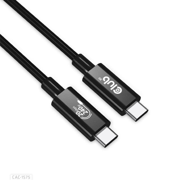 CLUB3D USB4 GEN2X2 TYPE-C BI-DIRECTIONAL CABLE 4K60HZ,DATA 20GBPS, PD 240W(48V/5A) EPR M/M 2M/6.56FT [CAC-1575]