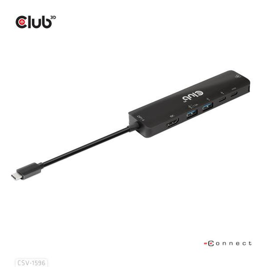 CLUB 3D HUB USB GEN1 TYPE-C, 6-in-1 HDMI 8K30Hz-4K120Hz, 2xUSB TYPE-A, RJ45 2xUSB TYPE-C, DATA E P [CSV-1596]