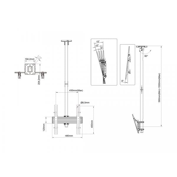 ITB MB8885 soporte de mesa para TV de pantalla plana 165,1 cm (65") Tornillos Negro [MB8885]