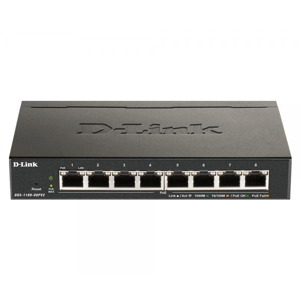 D-Link DGS-1100-08PV2 Gigabit Ethernet administrado L2/L3 (10/100/1000) Compatible con alimentación a través de Ethernet (PoE) Negro [DGS-1100-08PV2] 