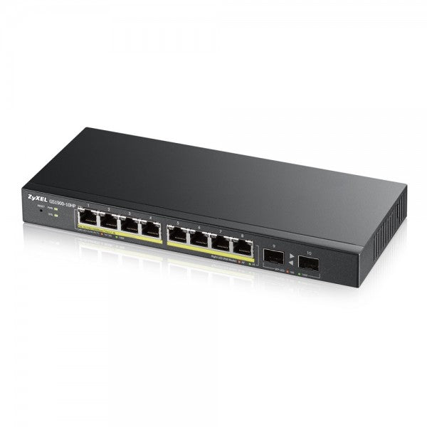 SWITCH ZYXEL GESTIONADO 8 PUERTOS GIGABIT POE (HASTA 70W), IPV6, VLAN, DISEÑO SIN VENTILADOR, ESCRITORIO [GS1900-8HP-EU0103F] 