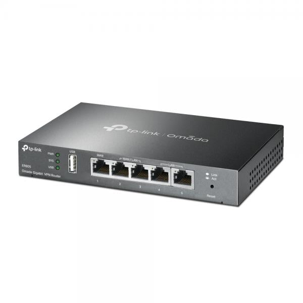 TP-Link - ER605 - SafeStream Gigabit Multi-WAN VPN Router, 1 Gigabit WAN port + 3 Gigabit WAN/LAN ports + 1 Gigabit LAN port, 20 IPsec VPN Tunnels, Supports up to 20? LAN-to-LAN IPsec, 16x O [ER605]