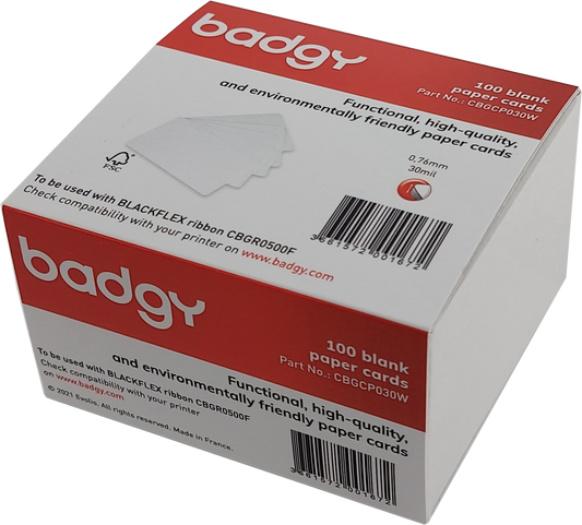 100 Tarjetas de Papel Badgy – Compatibles con Badgy100 y Badgy200 [CBGCP030W]