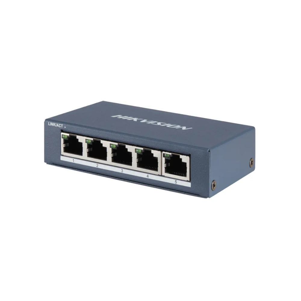 HIKVISION SWITCH 5 PORT GIGABIT UNMANAGED SWITCH 5 GIGABIT RJ45 PORTS, DESKTOP STEEL CASE UNMANAGED [DS-3E0505-O]