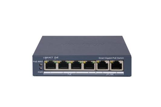 HIKVISION SWITCH L2, SMART MANAGED, 4 GIGABIT RJ45 POE PORTS, 2 GIGABIT RJ45 PORT, 802.3AF/AT, POE P [DS-3E1506P-EI]