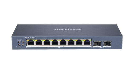 HIKVISION SWITCH L2, SMART MANAGED, 8 GIGABIT RJ45 POE PORTS, 2 GIGABIT RJ45 PORT, 802.3AF/AT, POE P [DS-3E1510P-EI]