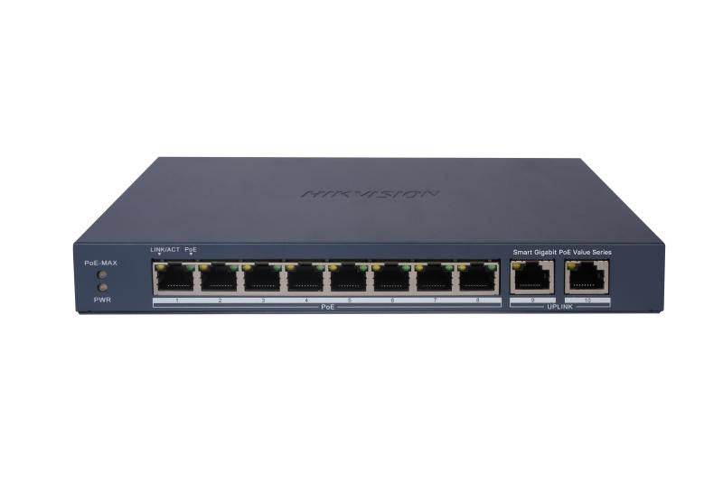 HIKVISION SWITCH L2, SMART MANAGED, 8 GIGABIT RJ45 POE PORTS, 2 GIGABIT RJ45 PORT, 802.3AF/AT, POE P [DS-3E1510P-EI/M]