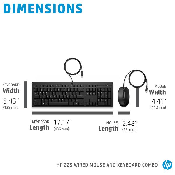 Kit de teclado y mouse USB 225 con cable HP [286J4AA#ABZ]