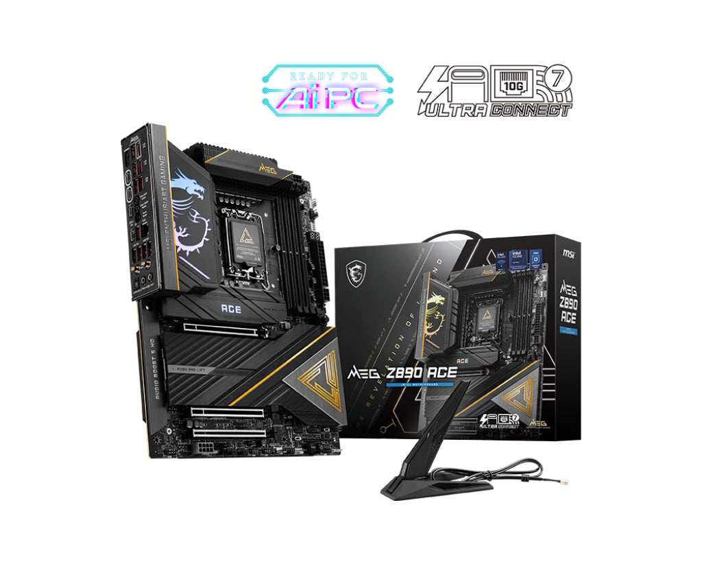 MSI MB MEG Z890 ACE, STD MEG Z890 ACE,Z890,LGA1851,4DDR5, 3PCI-EX16,5M.2, 2TBT4,1USB3.2 GEN2X2 TIPO- [MEG Z890 ACE]