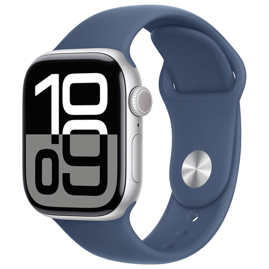 APPLE WATCH SERIES 10 GPS 42MM SILVER ALUMINIUM CASE WITH DENIM SPORT BAND - S/M [MWWA3QL/A]