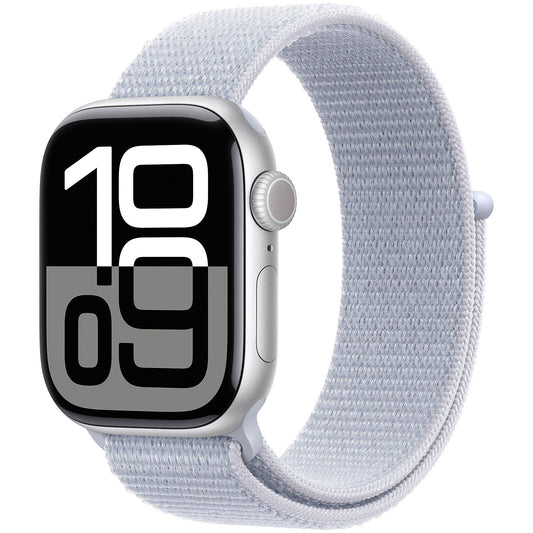 APPLE WATCH SERIES 10 GPS 42MM SILVER ALUMINIUM CASE WITH BLUE CLOUD SPORT LOOP [MWWD3QL/A]