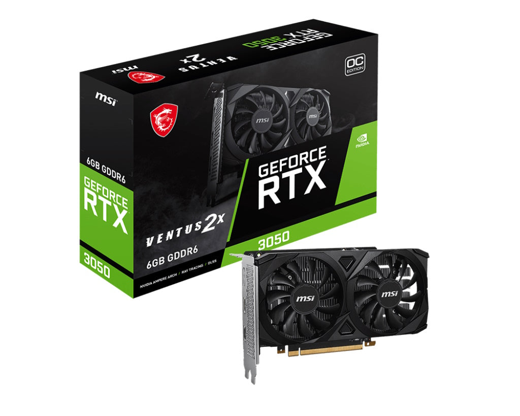 MSI VGA GEFORCE RTX 3050, RTX 3050 VENTUS 2X E 6G OC, 6GB GDRR6, HDMI*2/DP, ATX, DOBLE VENTILADOR [RTX 3050 V 2X E 6G O]