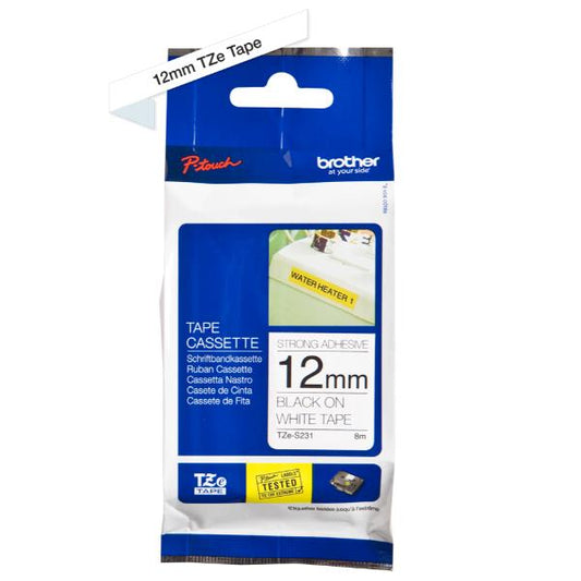 BROTHER NASTRO LAMINATO DA 12MM (8M) NERO SU BIANCO [TZES231]